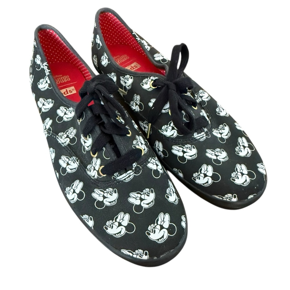 Women’s Keds Minnie Mouse White on Black Canvas Print Sneakers
